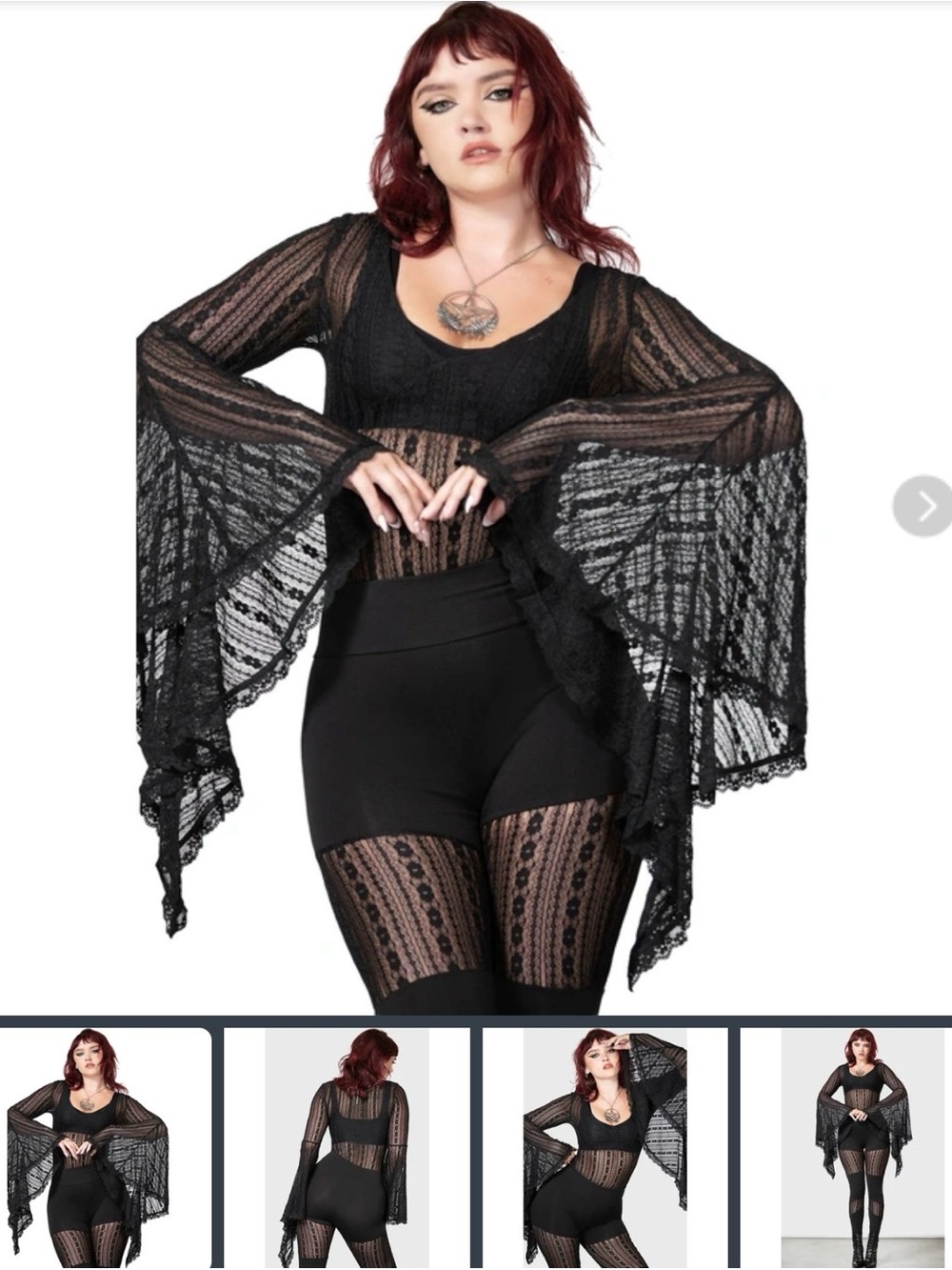KILLSTAR Lorelena Black Lace Bell Sleeve Bodysuit Goth Vamp Sz M